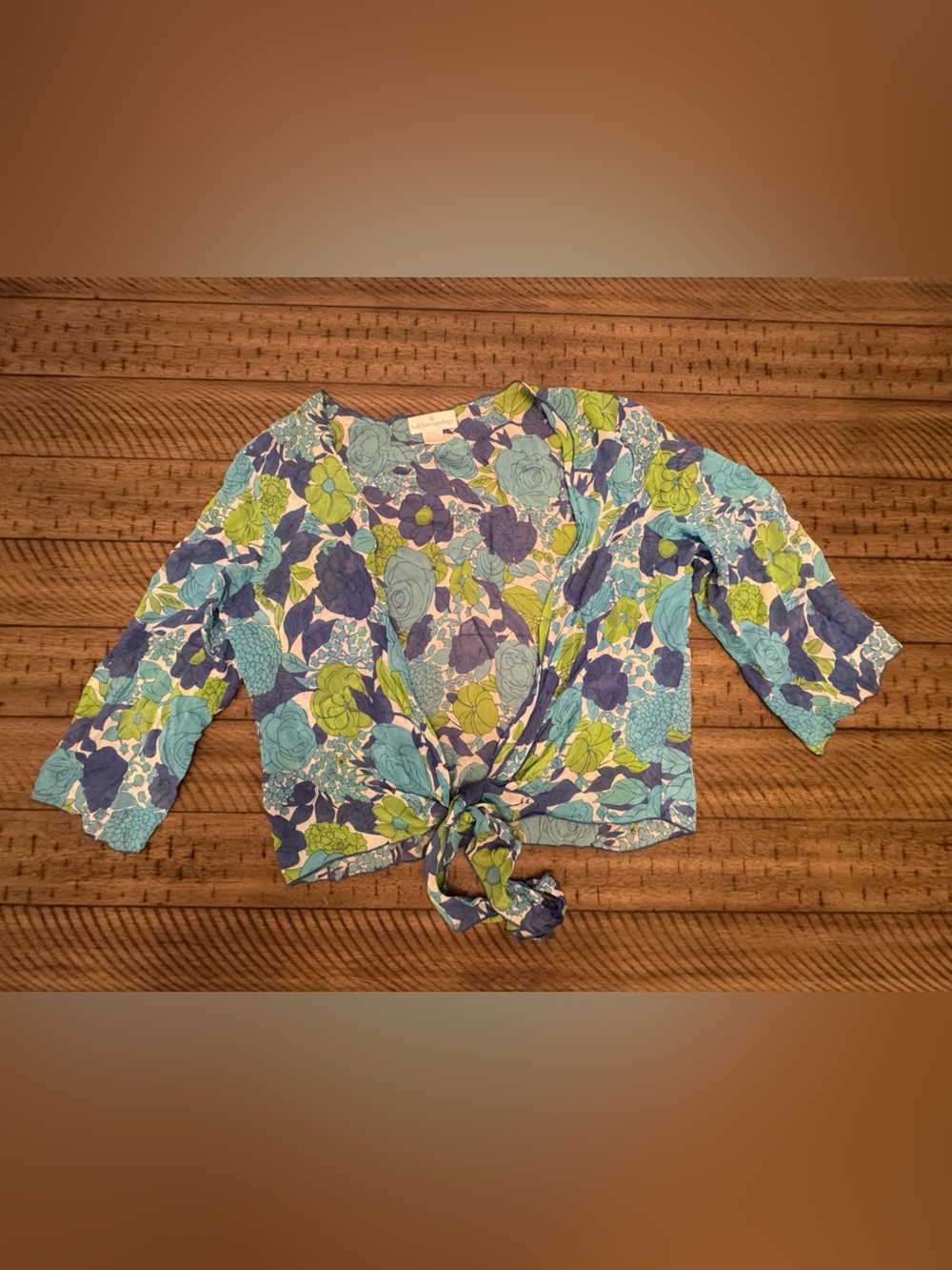 SOFT SURROUNDINGS Floral Tie-Front Women's Top in Blue & Green